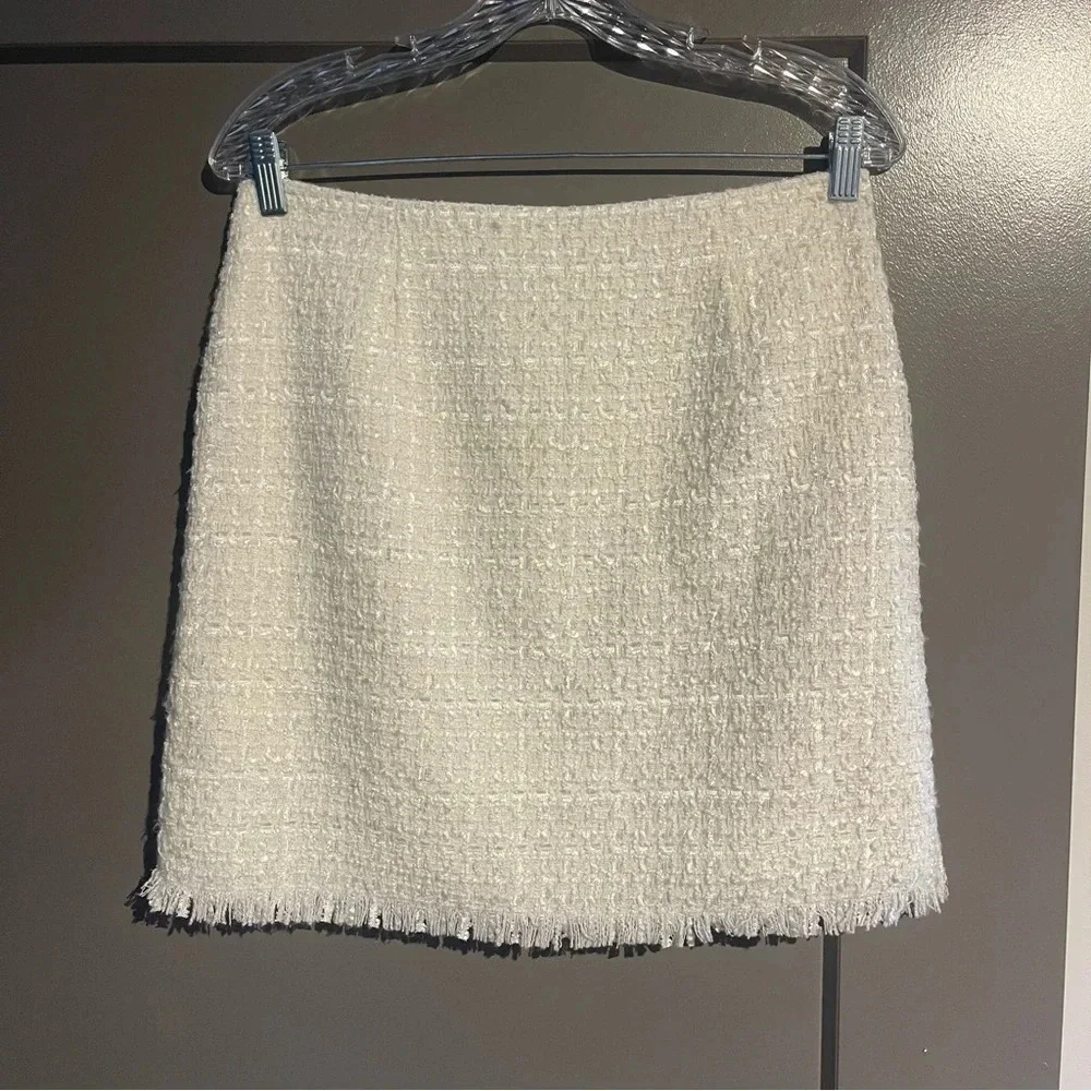 SAU LEE Alicia Skirt in Ivory Tweed Mini Skirt with Finge Hem from Revolve Brand - Picture 6 of 13